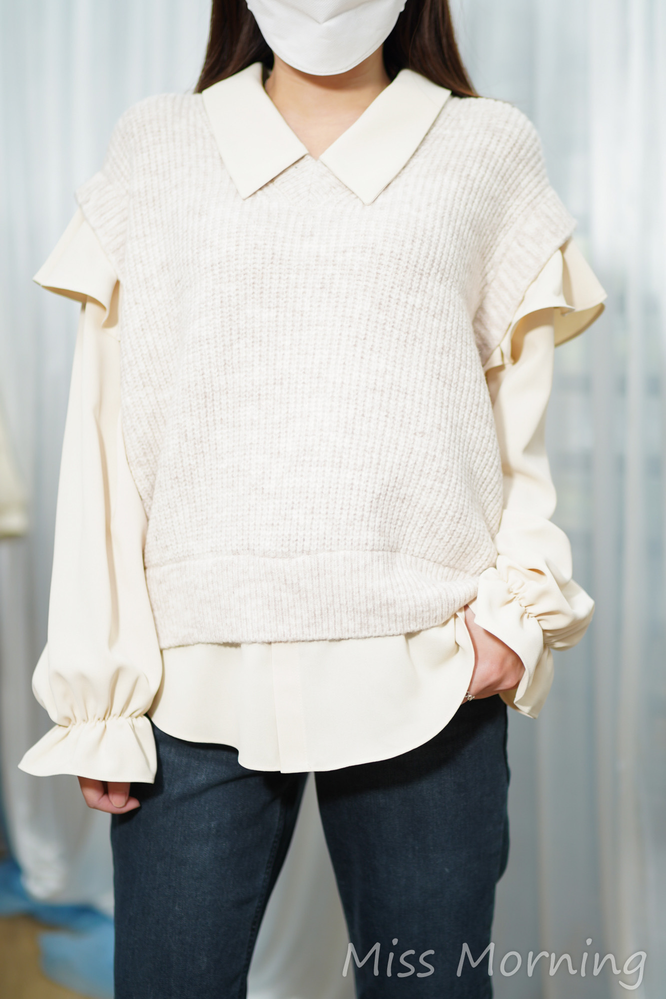 高質拼雪紡假2件(15052)