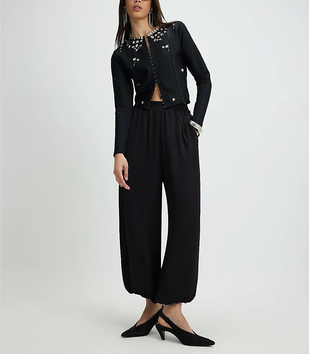 Lux Glam黑色繃帶針織縫珠寶石小外套