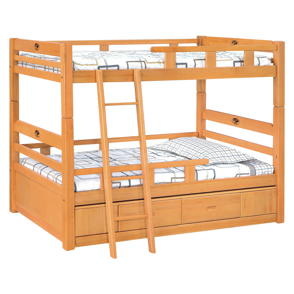 約迪3.5尺實木雙層床架(附床底收納抽屜櫃-四分床板-不含床墊)