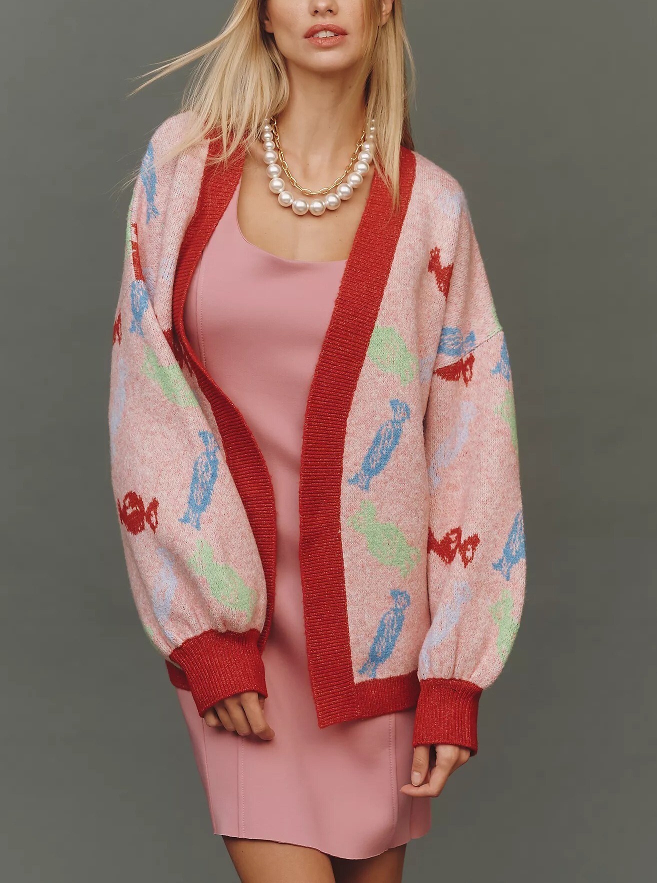 Candy紅粉色糖果雙唇針織羊毛外套