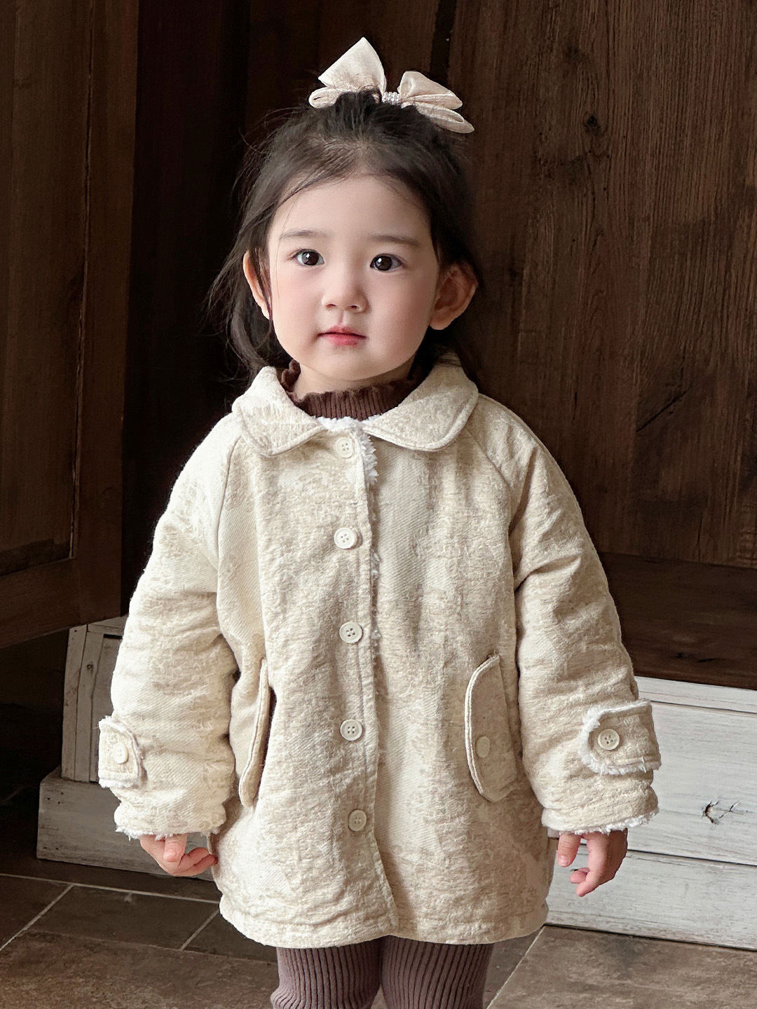 季末特價｜米色加絨中長款翻領外套(73-100)