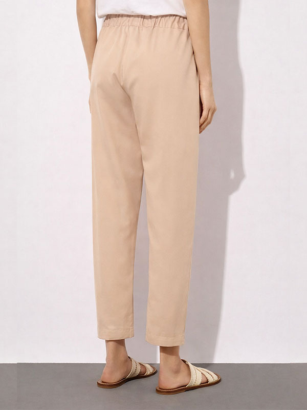 Semicouture 鬆緊帶抽繩棉長褲(卡其)