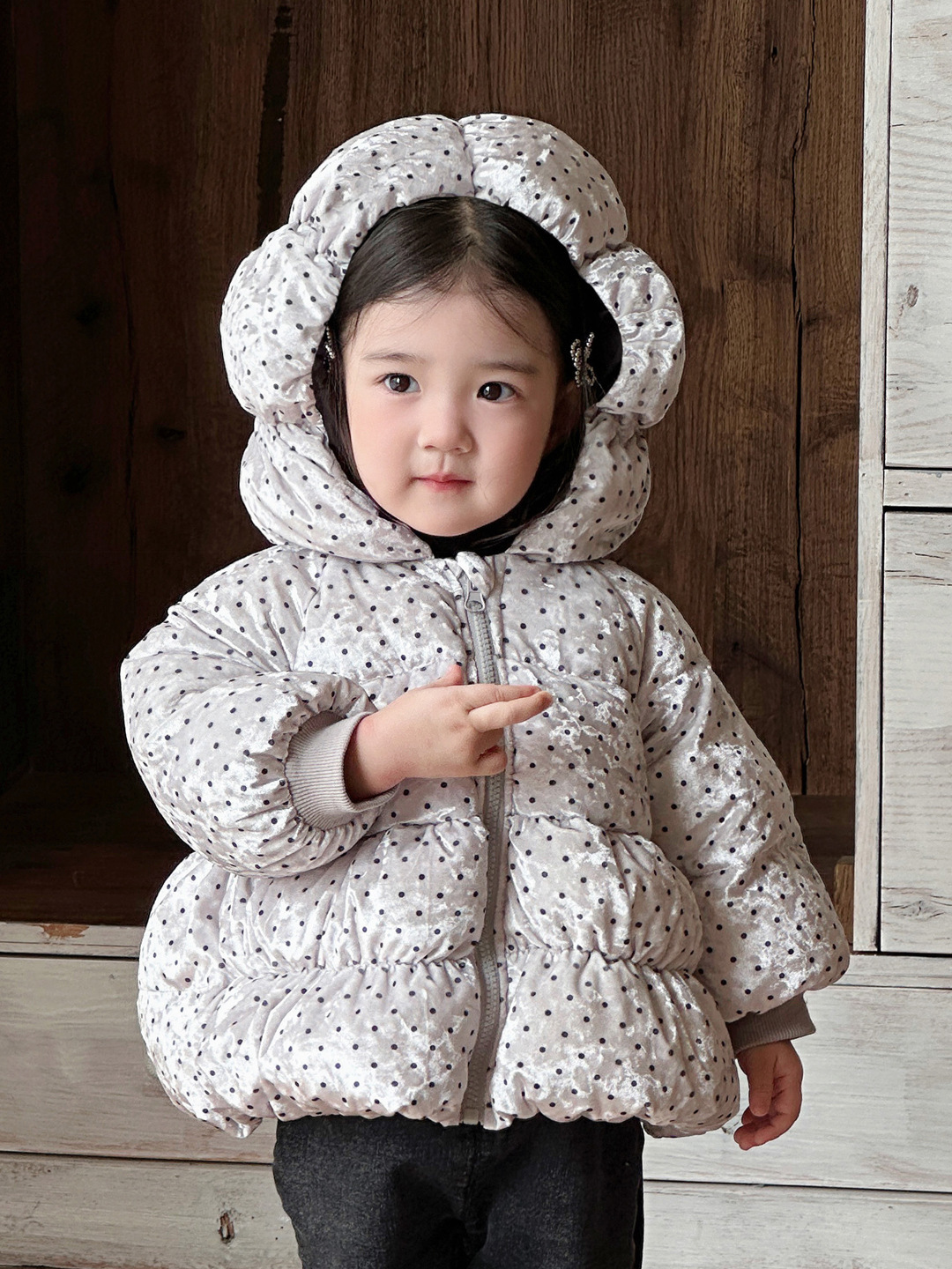 季末特價｜點點花朵帽夾棉外套(73-100)