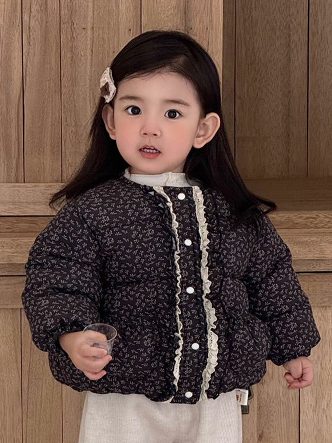 季末特價｜深色碎花花邊夾棉外套(73-100)