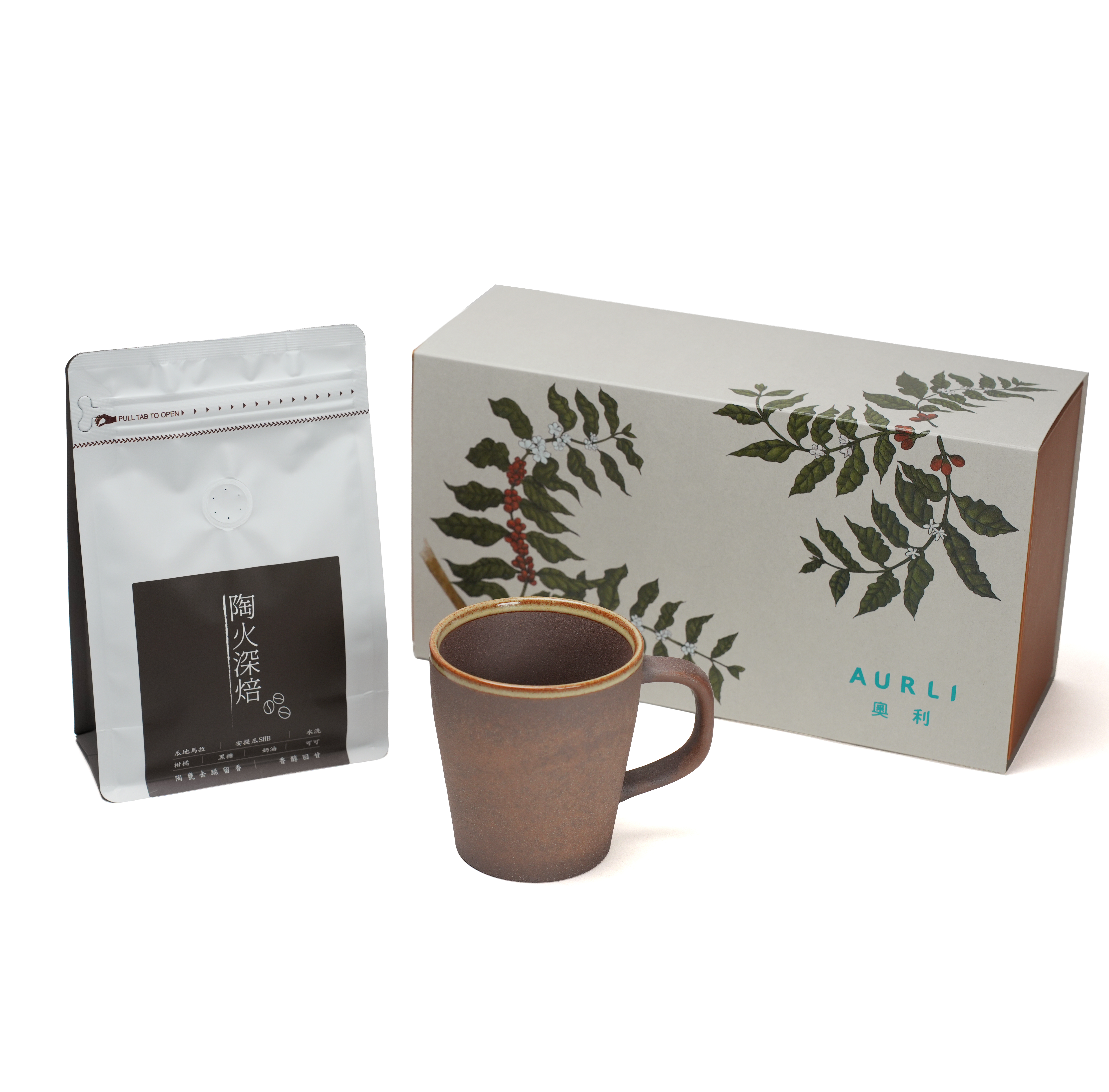 Aurli 奧利│老岩泥任飲杯(1 燒/杯口釉)＋陶火中深焙咖啡豆(半磅)