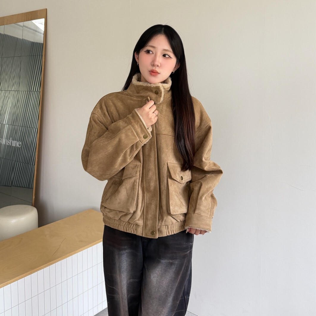 守序低調 立領下縮水貂毛麂皮外