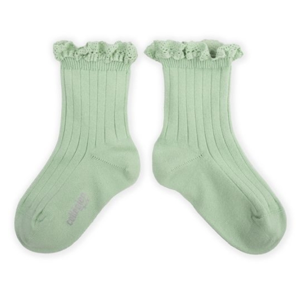 (預購) COLLEGIEN 蕾絲邊羅紋短襪 Lili - 251 Verveine 淺綠