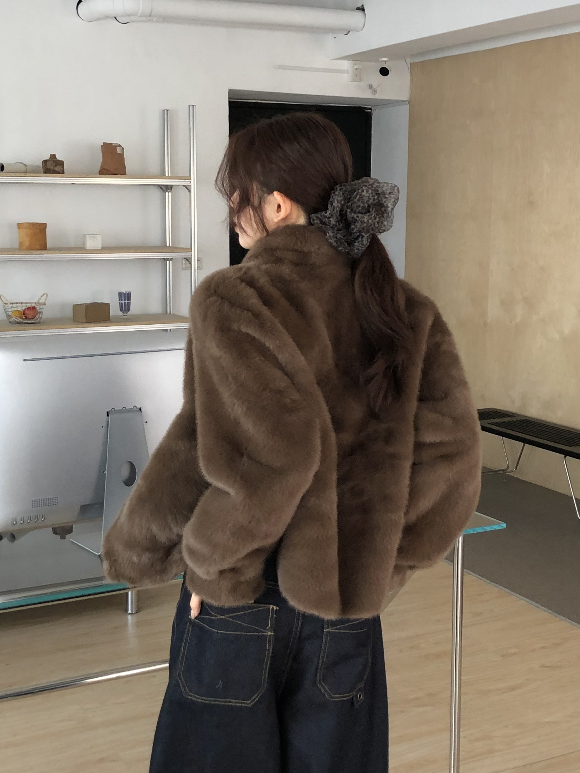 立領仿狐狸毛皮草