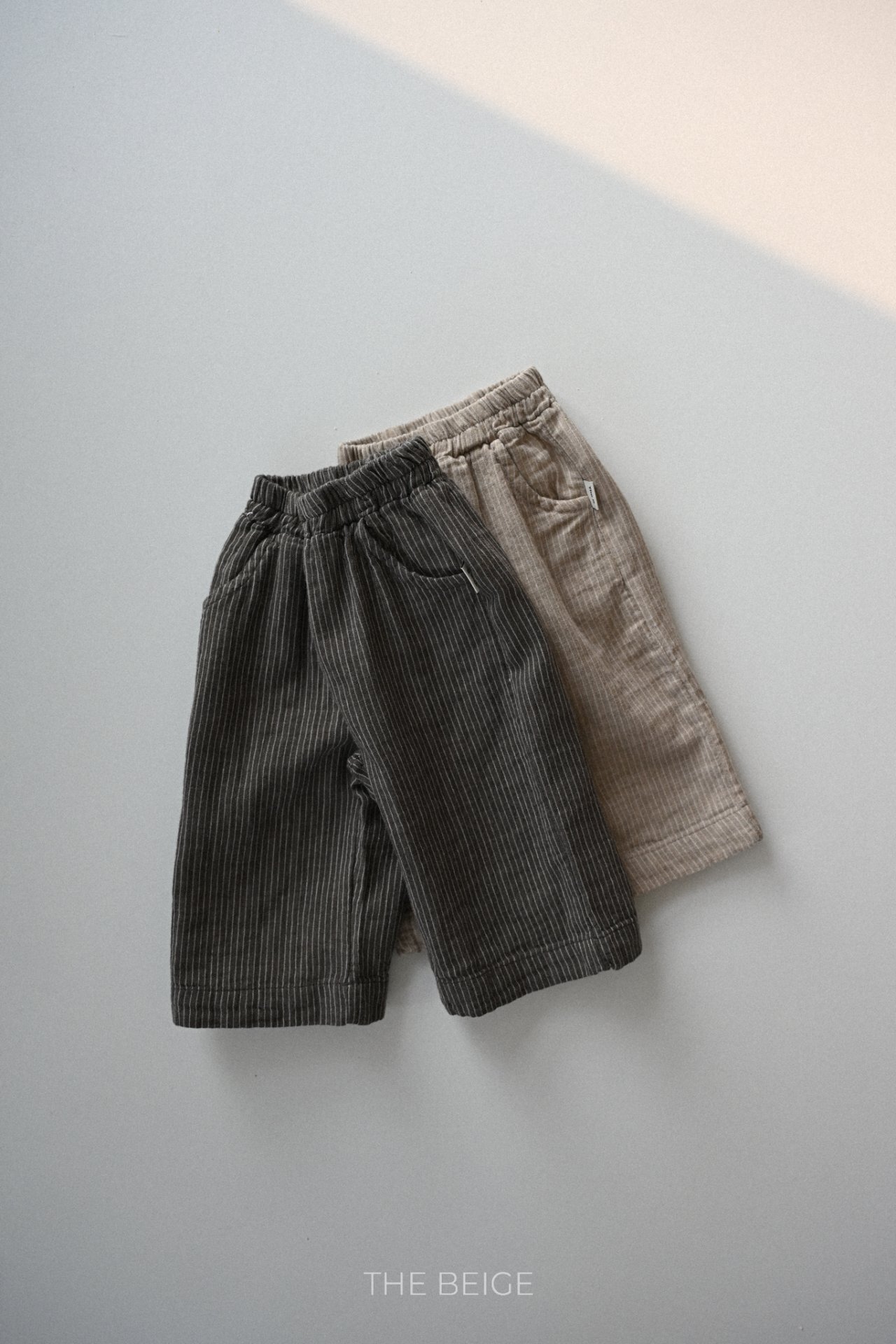 the beige直條紋寬褲