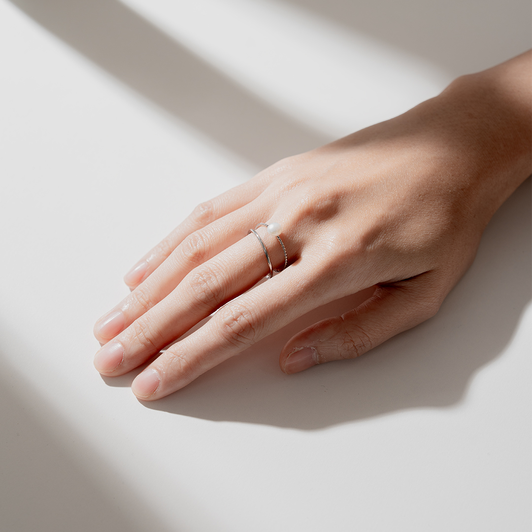 miramira珠光｜雙環線條單顆珍珠戒指A1470-銀79670