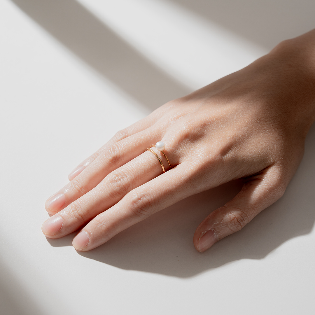 miramira珠光｜雙環線條單顆珍珠戒指A1470-金11997