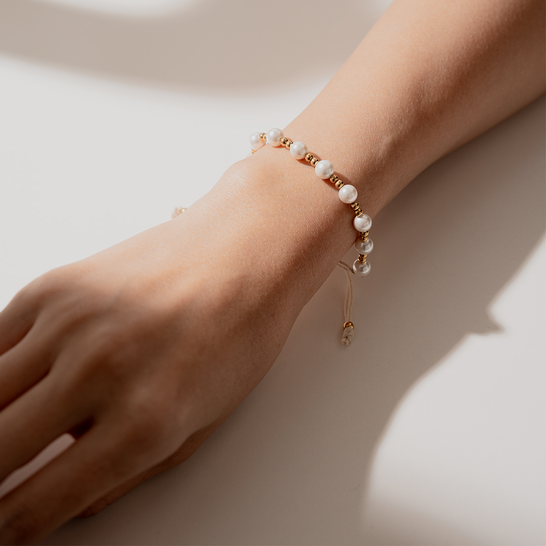 miramira珠光｜法式珍珠抽繩手鍊C7019-金88030