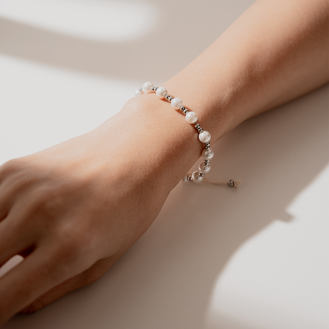 miramira珠光｜法式珍珠抽繩手鍊C7019-銀88047