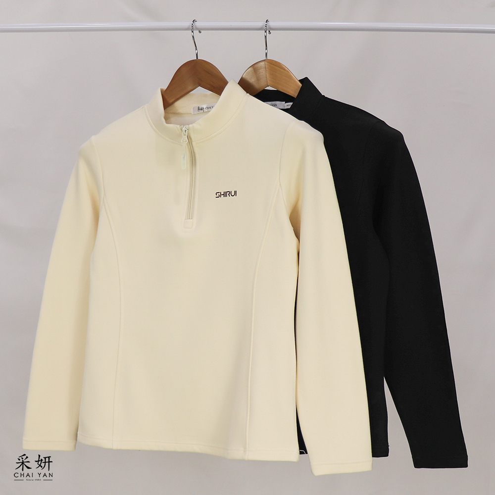 德絨顯瘦半開襟長袖上衣