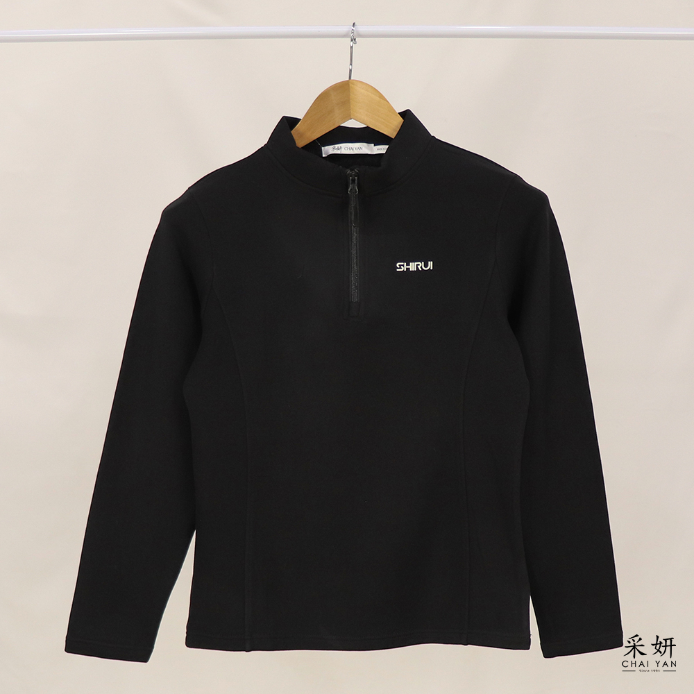 德絨顯瘦半開襟長袖上衣