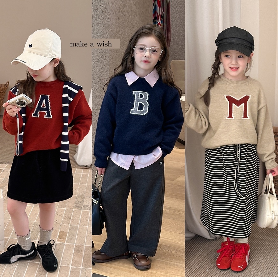 字母寬鬆針織上衣(90-160)