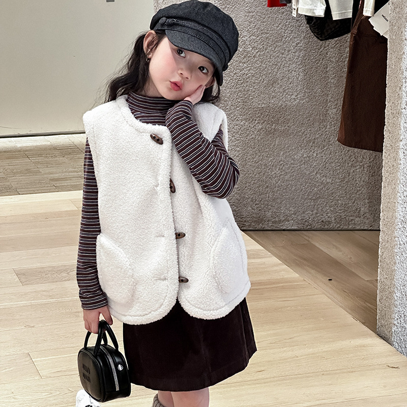 白色牛角扣背心(90-170)