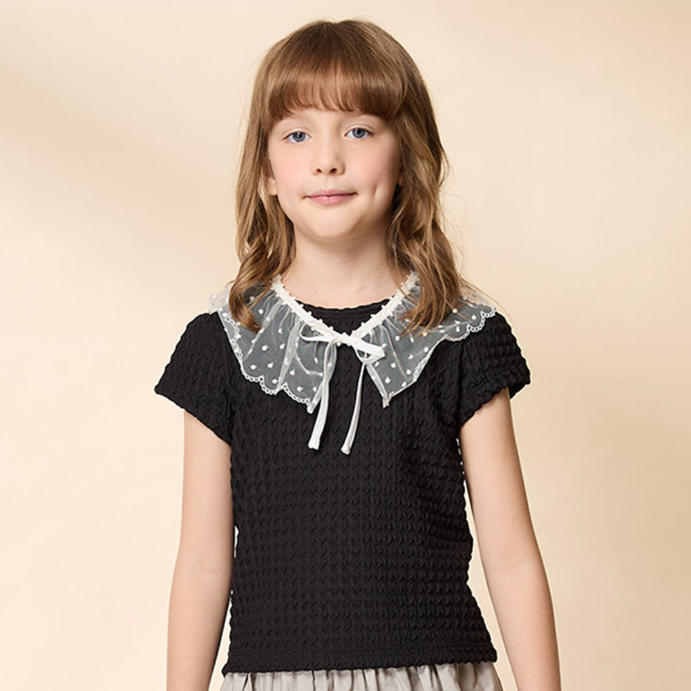 PIPPY 素雅泡泡圓領短袖上衣 黑