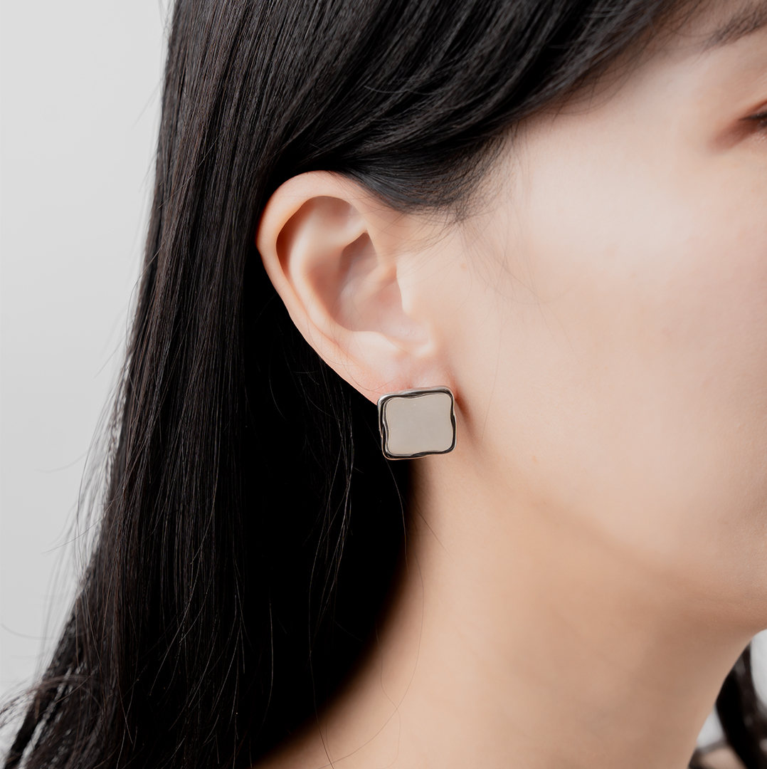 miramira珠光｜復古方形耳環D1125-銀36198