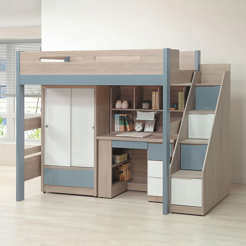 伍迪3.5尺單人多功能高架床/高層床架組-加高款(高180cm)