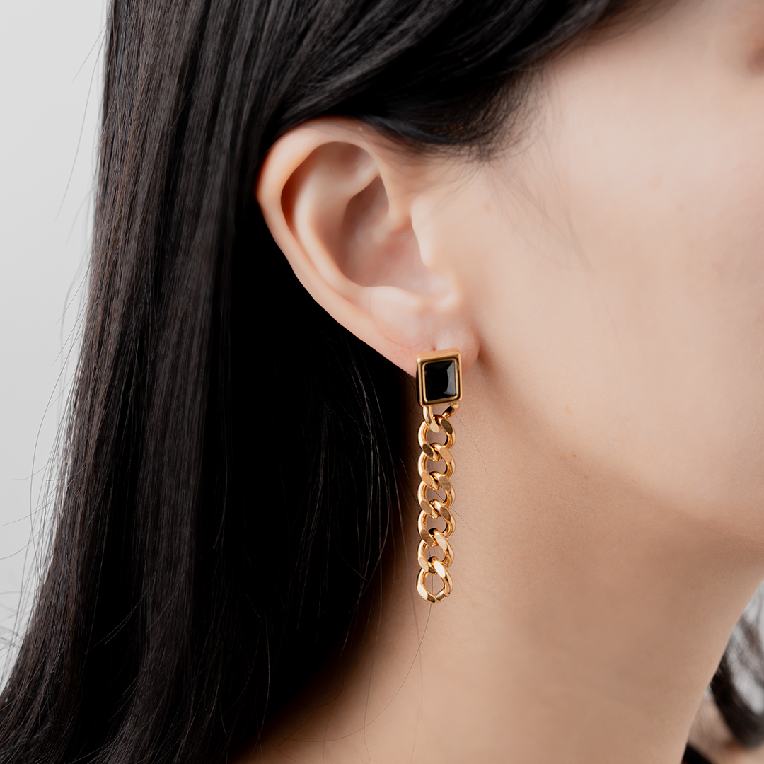 miramira微光｜黑鑽鍊條耳環D1865-金38048