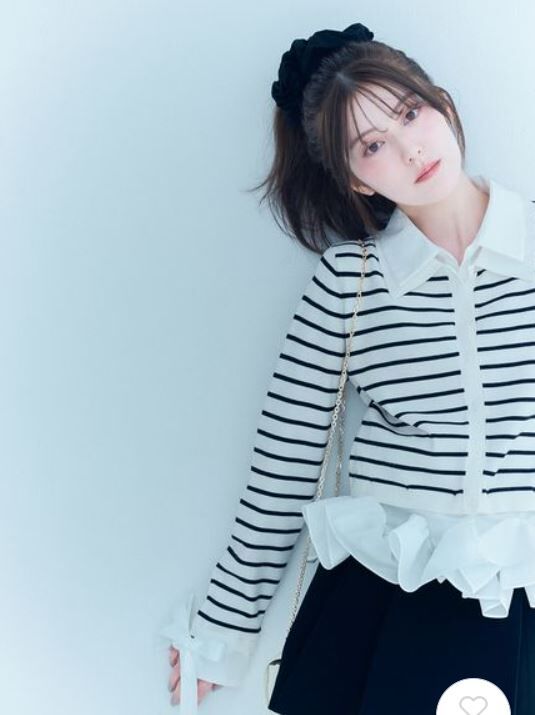 [預購] SNIDEL 襯衫拼接下擺蓬袖針織上衣