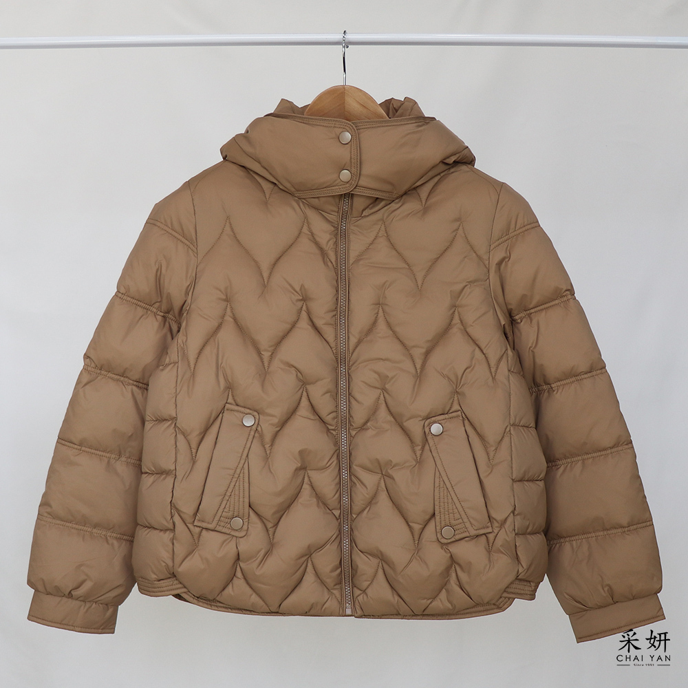 壓紋口袋立領連帽鋪棉外套