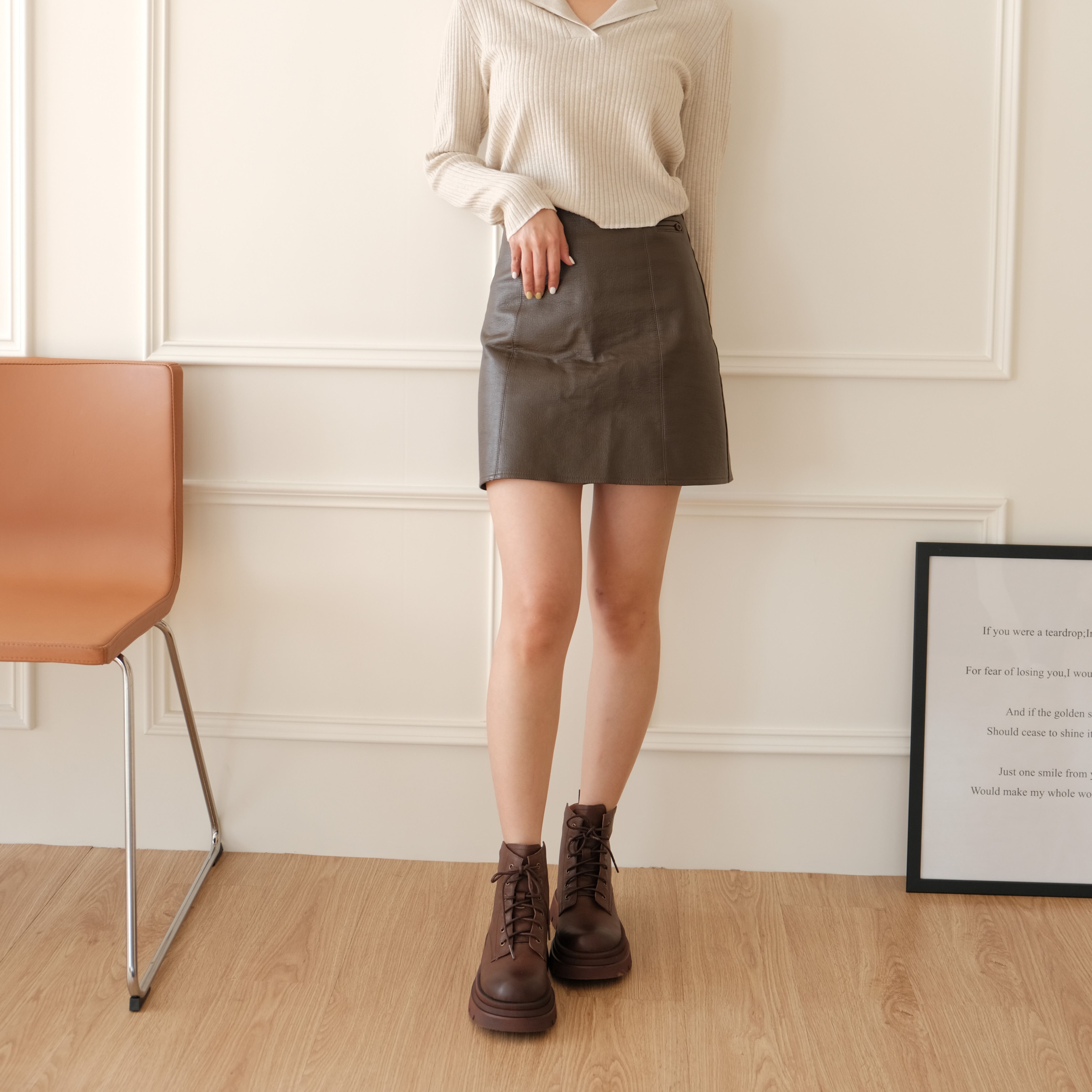 現貨 棕39 個性厚底綁帶短靴