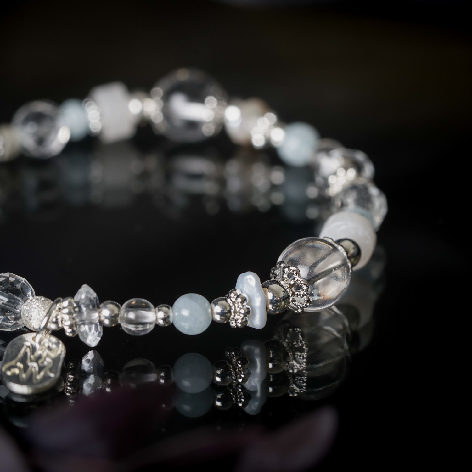 零下十度的擁抱｜白水晶漢白玉海藍寶手鍊 C1761