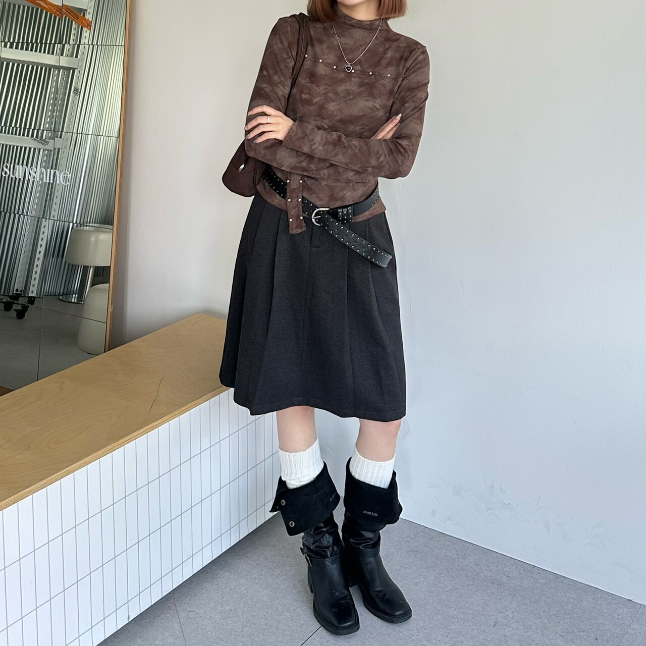 淡系主張 學院感百褶毛呢半裙