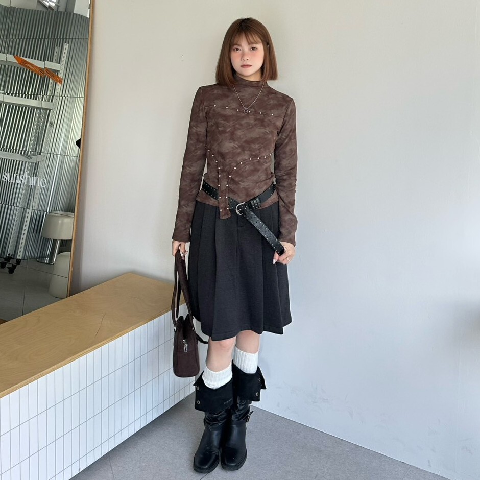 淡系主張 學院感百褶毛呢半裙