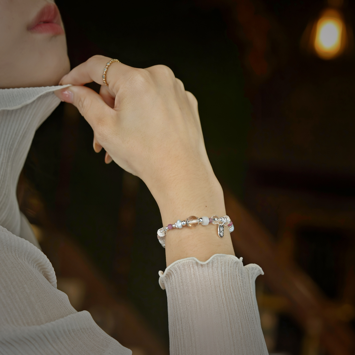 零下二度的親吻｜白水晶漢白玉碧璽手鍊 C1762