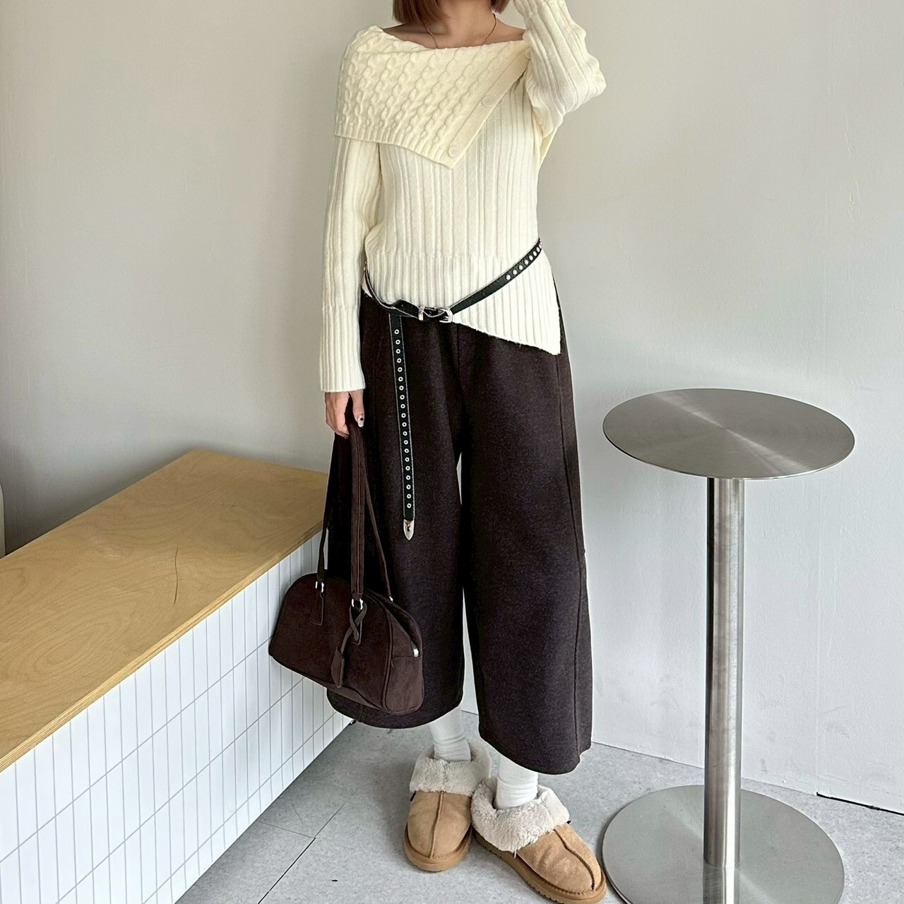 偶然偏cool 寬鬆厚毛呢八分褲