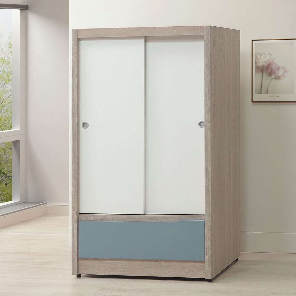 伍迪2.7尺單抽推門/拉門衣櫃(單吊桿)