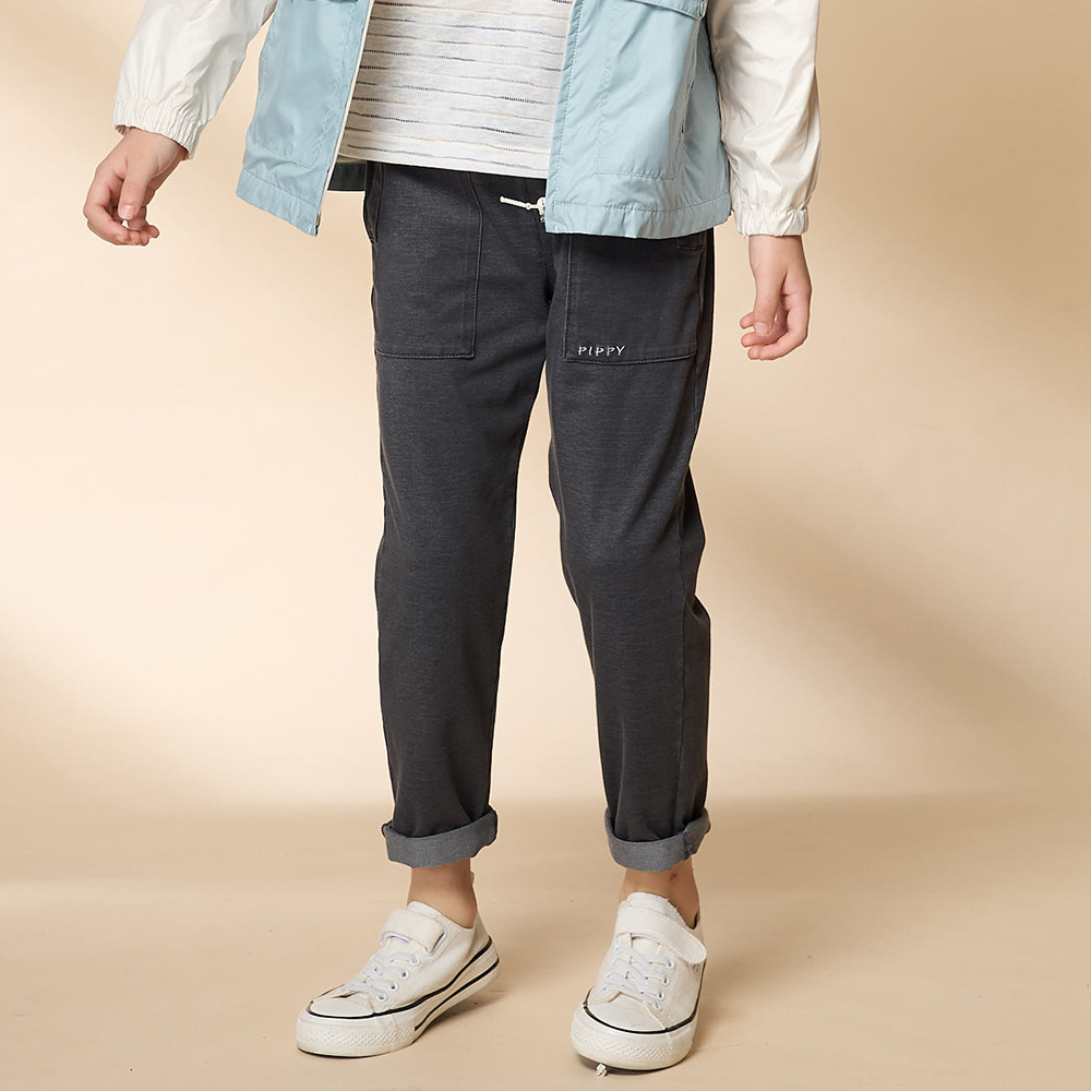 PIPPY 鬆緊腰圍彈性棉仿牛仔長褲 灰