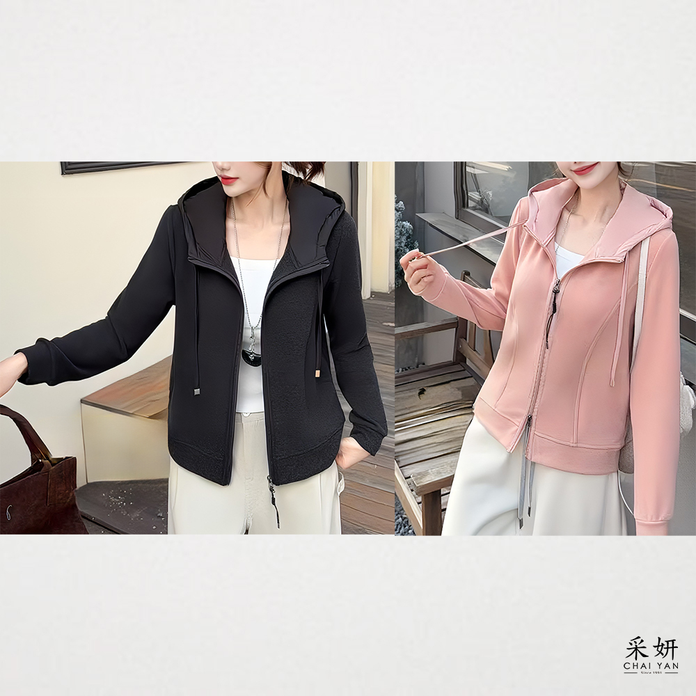 鋪棉帽拼接德絨外套