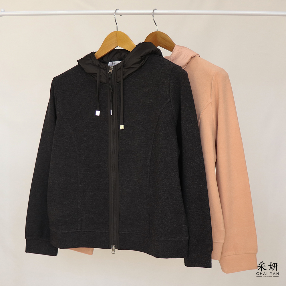 鋪棉帽拼接德絨外套