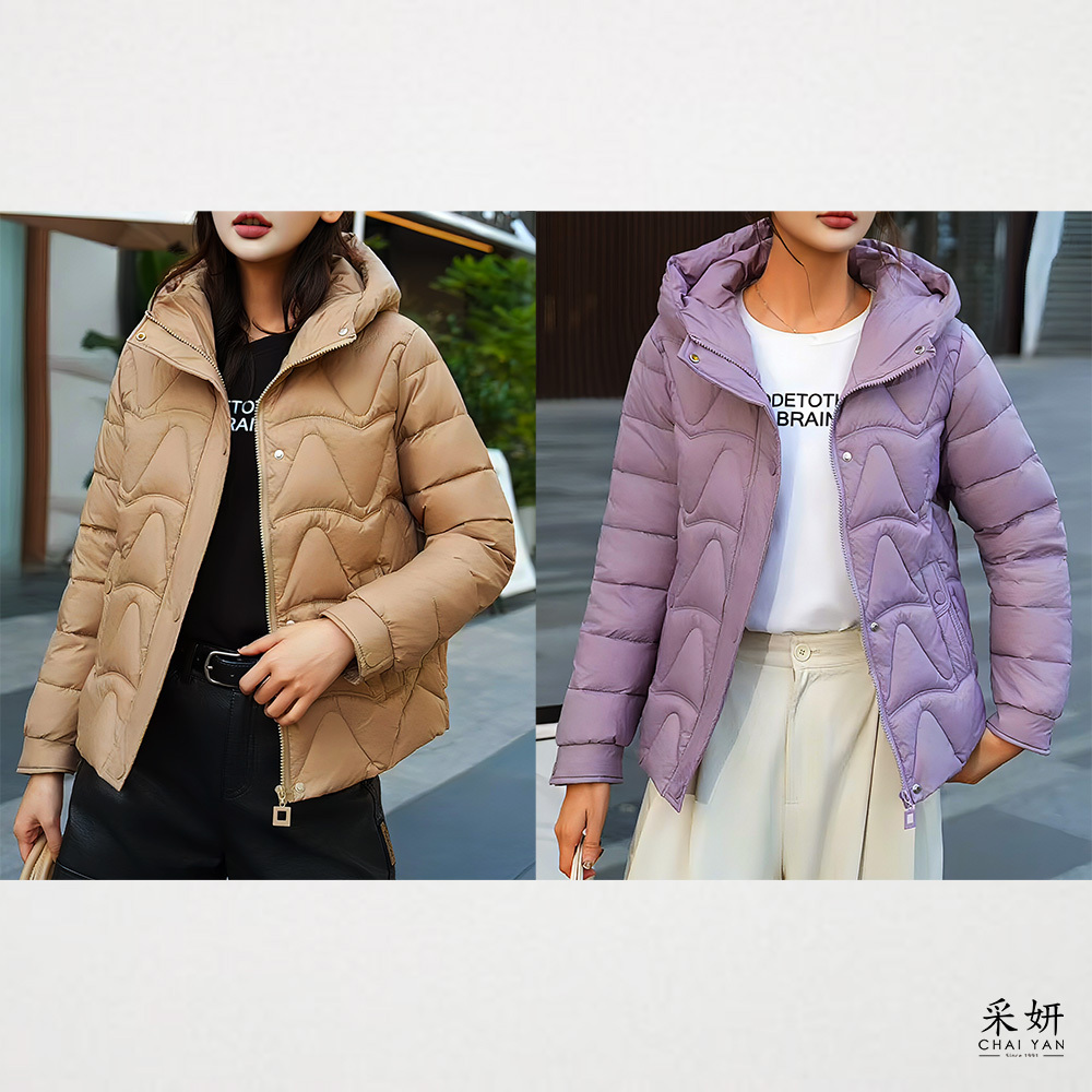 三角壓紋連帽鋪棉外套