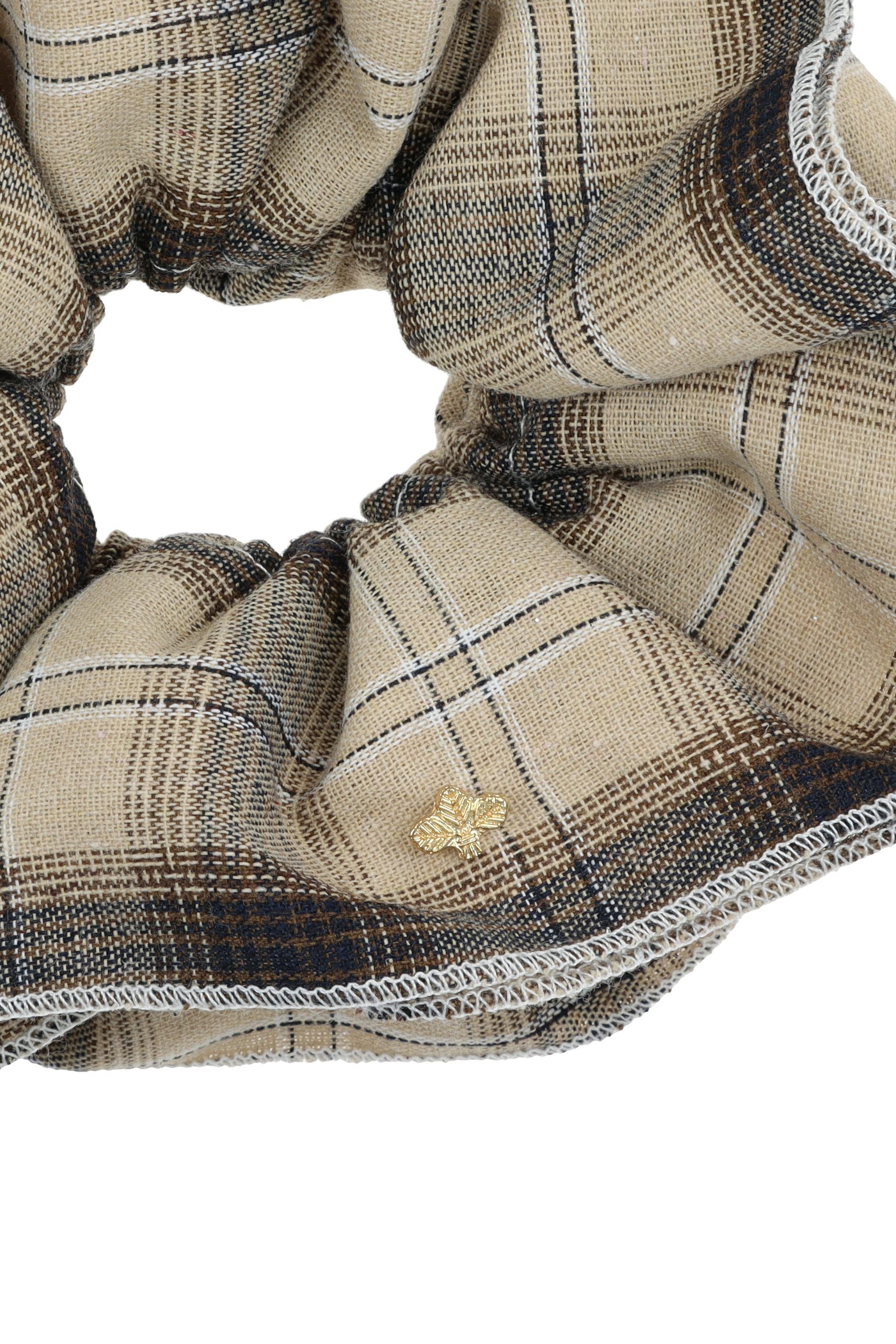 L. ERICKSON 滾邊格紋大腸圈〈柔沙色〉