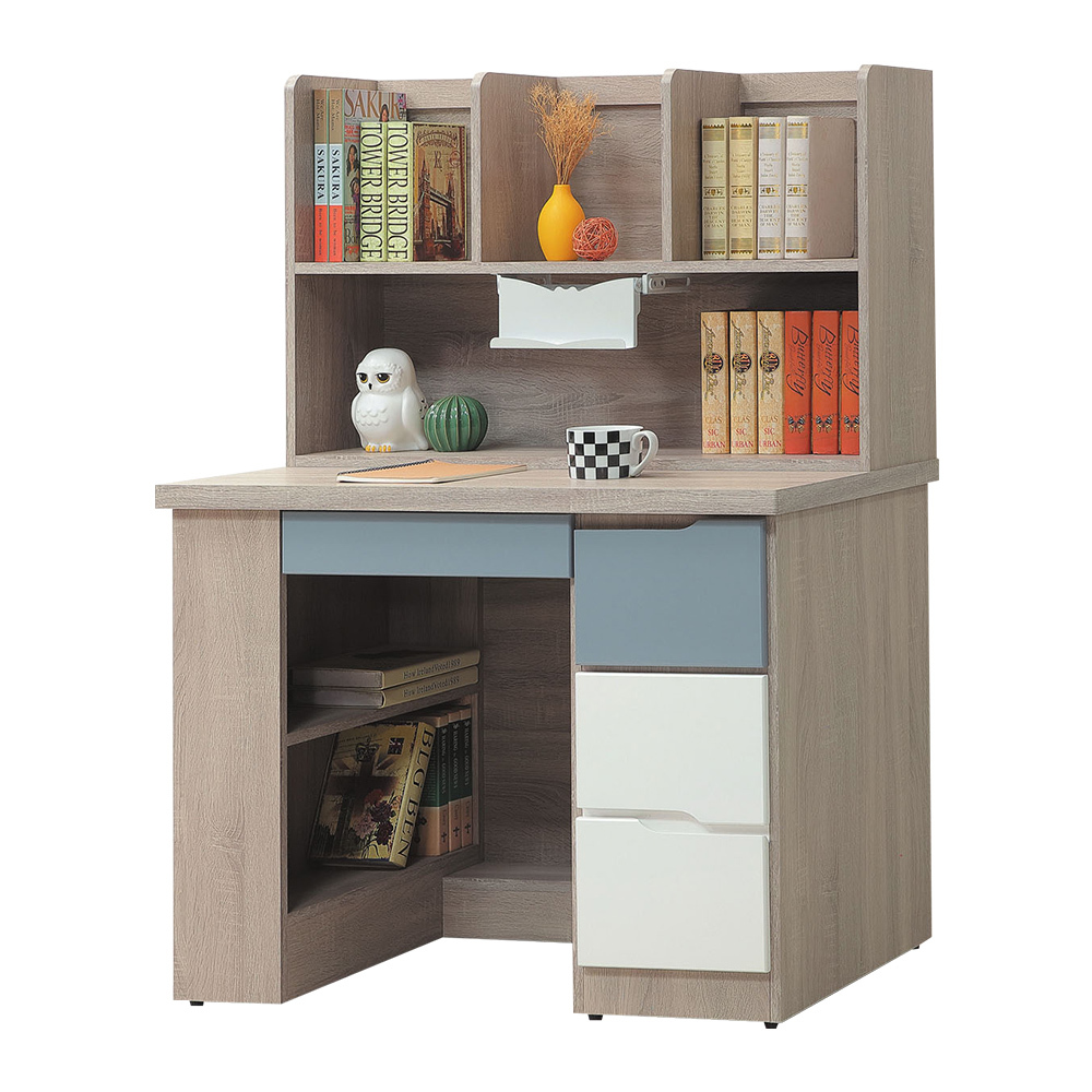 伍迪3.5尺書架型四抽書桌(上座+下座)