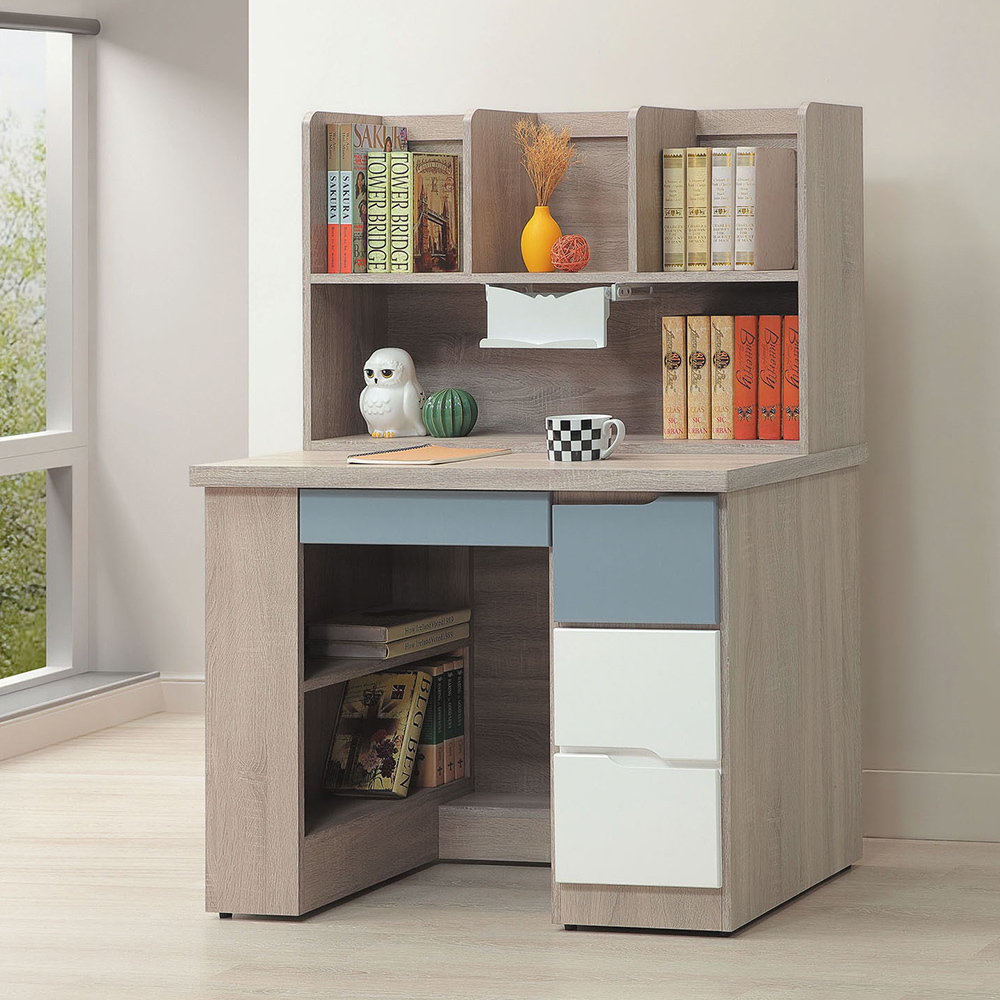 伍迪3.5尺書架型四抽書桌(上座+下座)