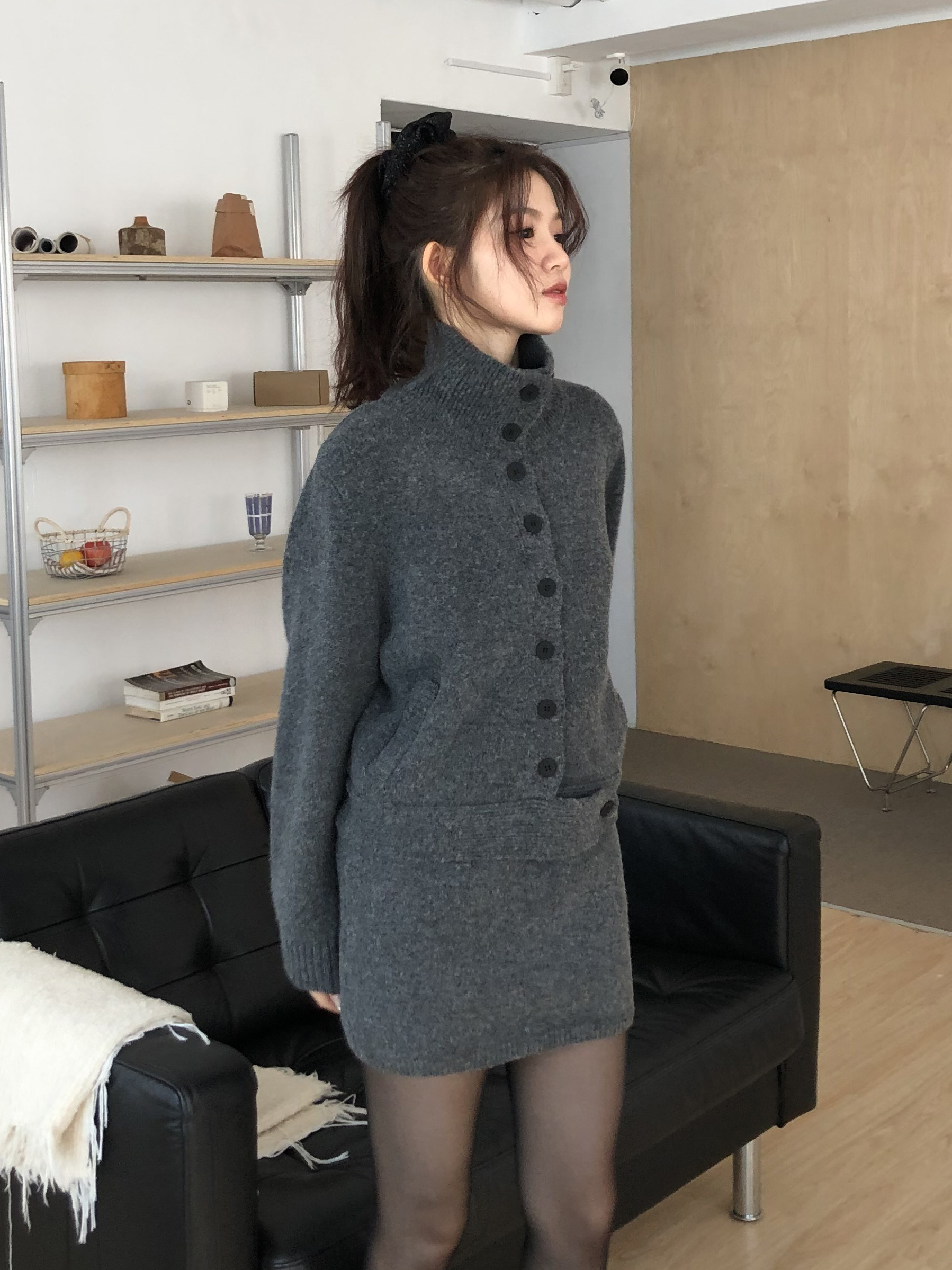 高領排針織裙裝