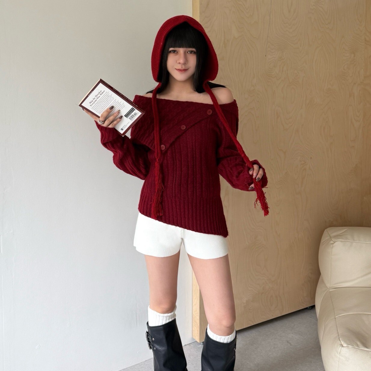 慢慢耳語 雙辮針織兜帽