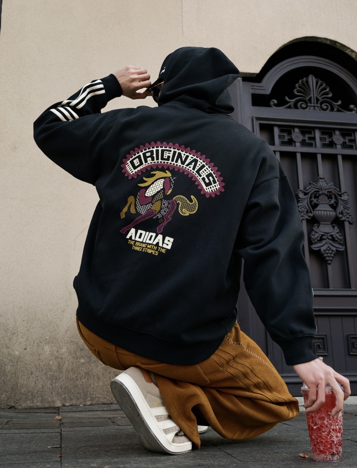 ADIDAS LNY HOODIE 紅色黑色李現同款CNY 新年馬年印花寬鬆連帽帽T【KT06