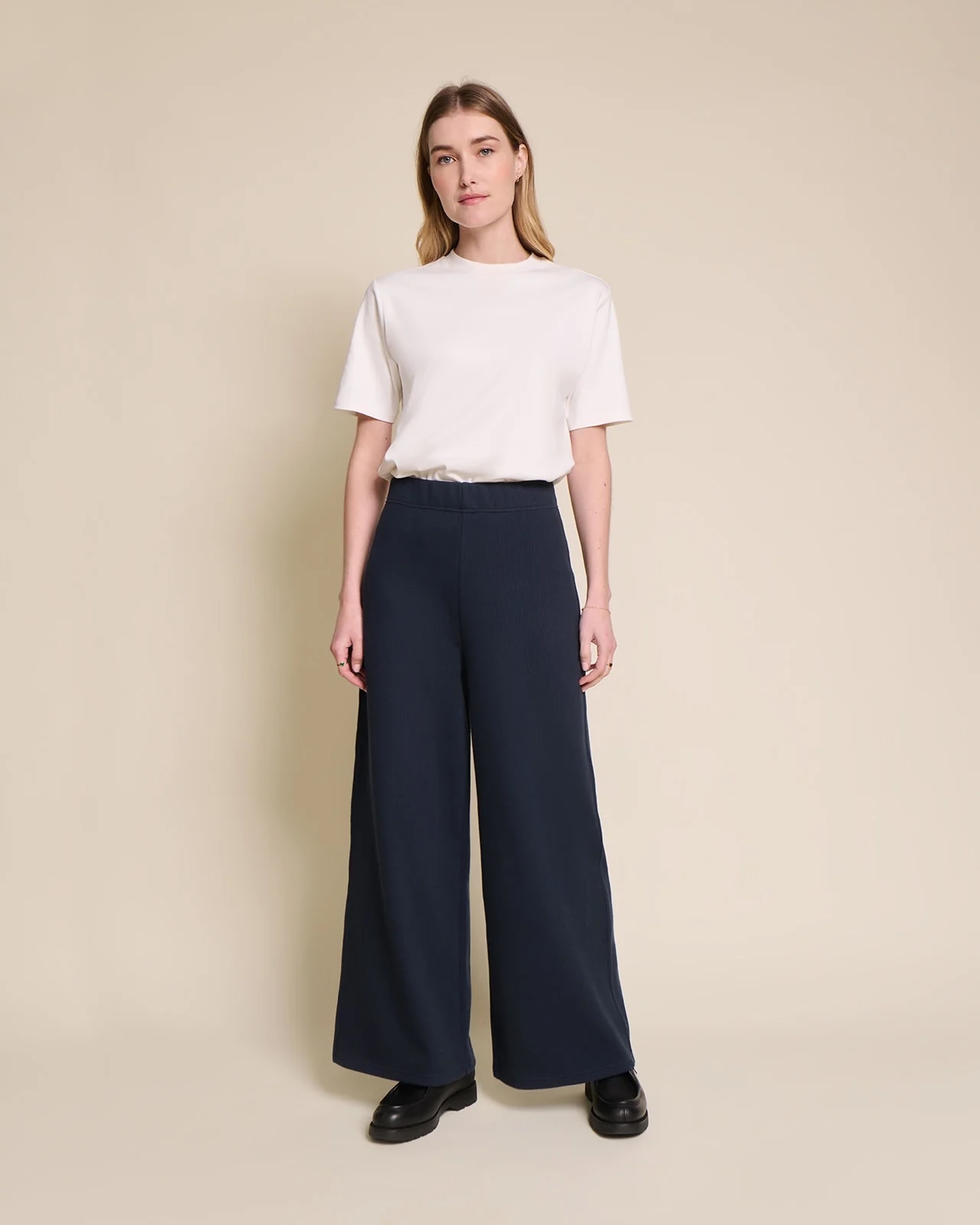 Pauline Pants in Organic Ribbed Cotton - Midnight Blue | émoi émoi