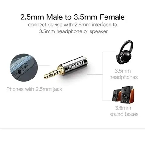 Ugreen 2.5mm公頭轉3.5mm母頭轉接頭 -20501