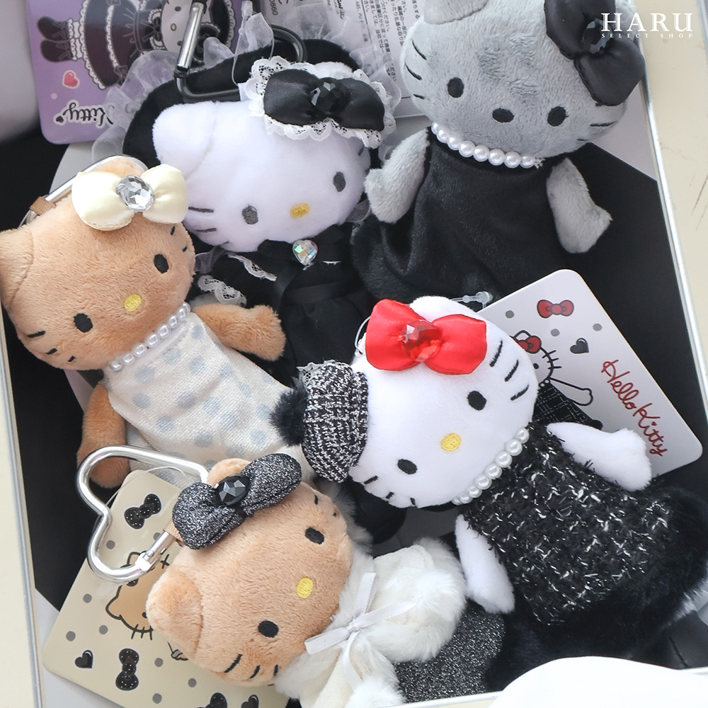 日本限定 Sanrio Hello Kitty 小香風 貴婦 蘿莉塔 長腿kitty 黑灰 Black Angel 天使 黑皮 曬傷 愛心扣環 吊飾