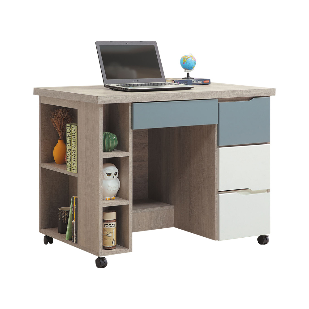 伍迪3.2尺附輪活動式四抽書桌/工作桌