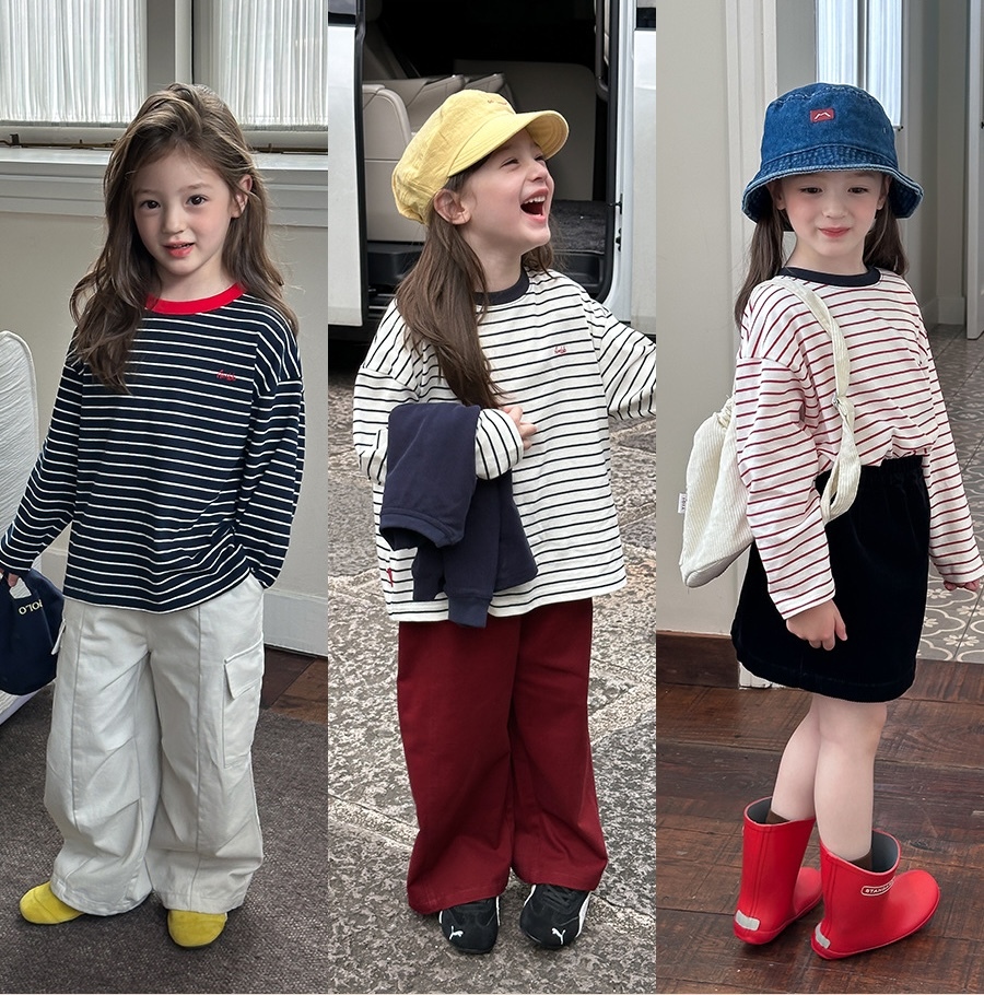 柔軟雙紗精棉條紋上衣(90-170)