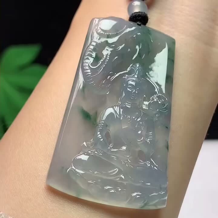 118346 翡翠冰種飄花紫底普賢菩薩